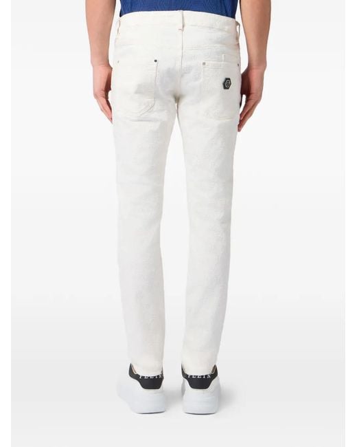 Philipp Plein White Embroidery Monogram Jeans for men