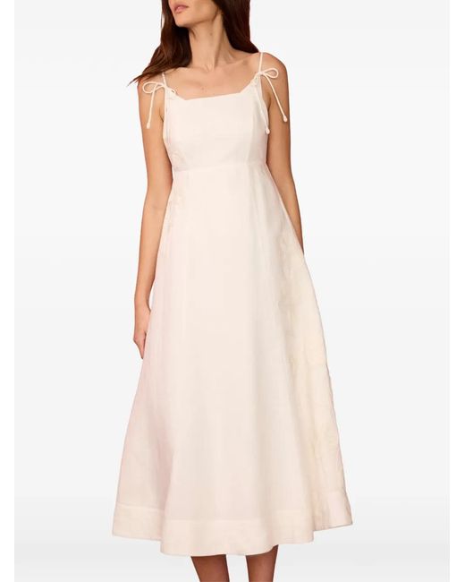 Mint Velvet Natural Embroidered Tie-Strap Midi Dress