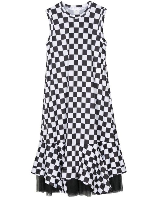 Comme des Garçons White Checkerboard-print Layered-hem Dress