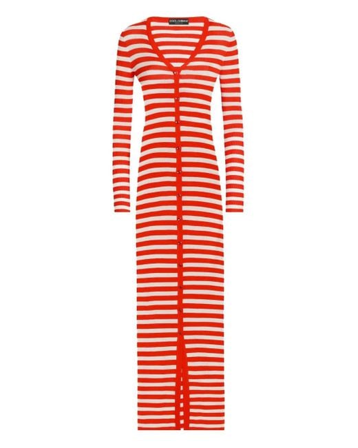 Dolce & Gabbana ストライプ ニットドレス Red