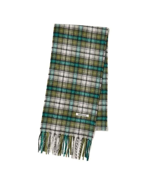 Auralee Green Check Cashmere Scarf