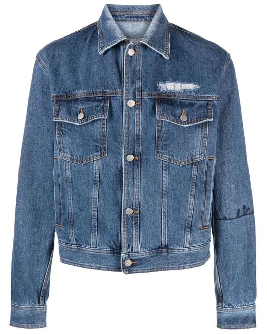 Nick Fouquet Blue Embroidered-Detail Denim Jacket for men