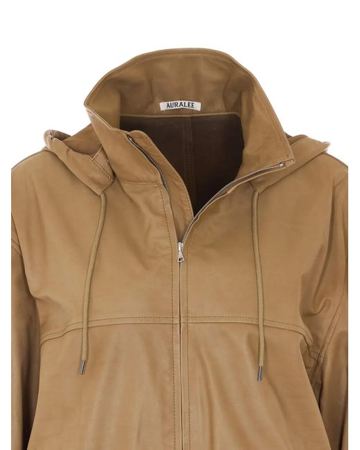 Auralee Natural Veste En Cuir À Capuche