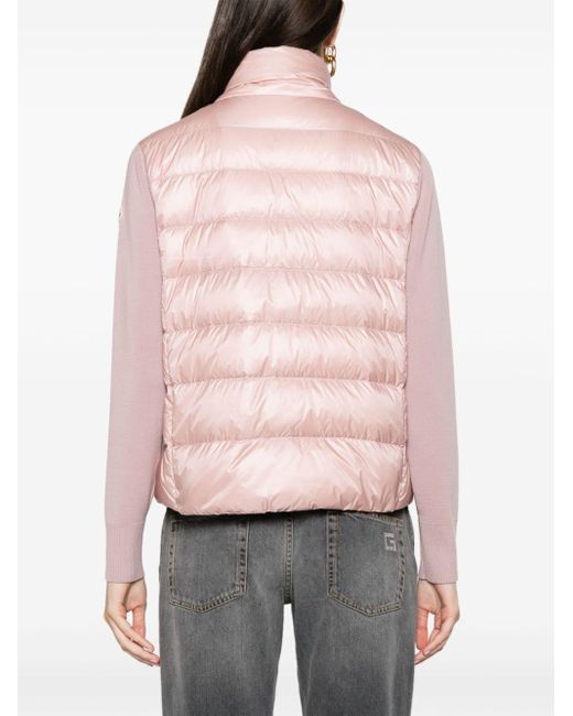 Moncler Pink Padded Zip-up Wool Cardigan