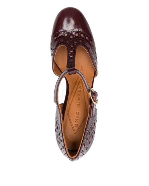 Chie Mihara Brown 80Mm Mante T-Bar Perforated Pumps