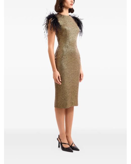 Gemy Maalouf Sequined Feather Midi Dress in Natural | Lyst