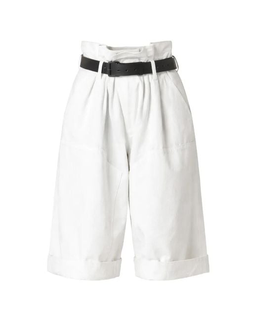 Y's Yohji Yamamoto White Pantalon À Taille Haute Ceinturée