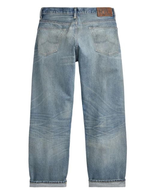 RRL Blue Distressed Patchwork Jeans for men