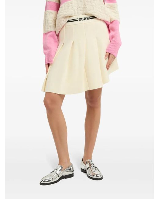 Gcds Natural Pleated Knit Asymmetric Skirt