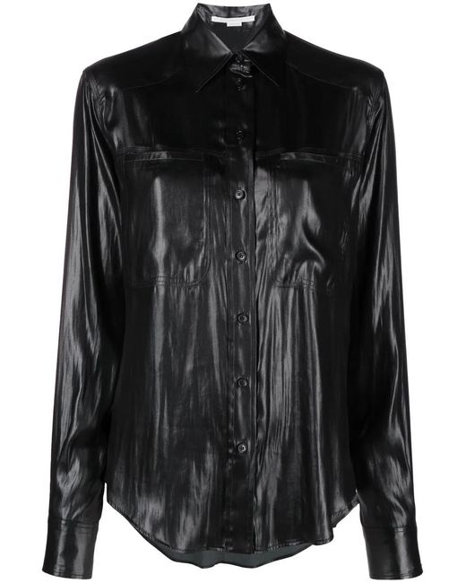 Stella McCartney Black Long-Sleeve Faux-Leather Shirt