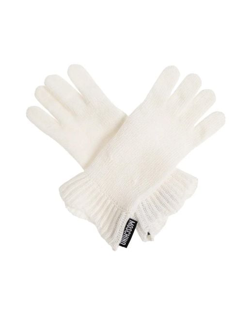 Moschino White Gants À Patch Logo