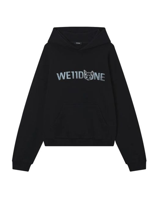 we11done Black Logo-Print Hoodie