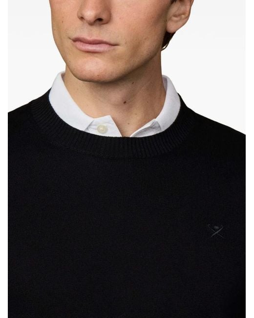 Hackett Black Embroidered Cotton-Knit Sweater for men