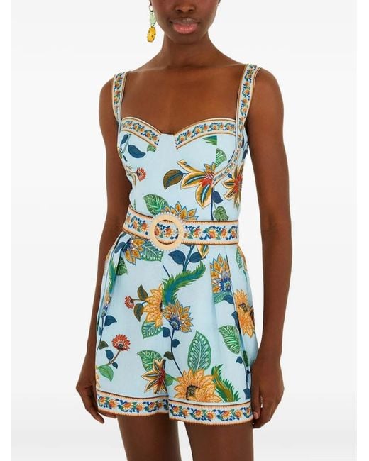 Farm Rio Blue Floral Delhi Euroflax Premium Linen Romper
