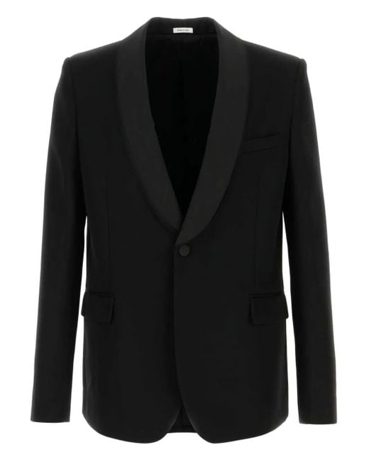 McQueen Black Shawl-Lapels Wool Blazer for men