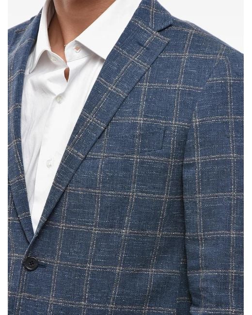 Corneliani Blue Checked Single-Breasted Blazer for men