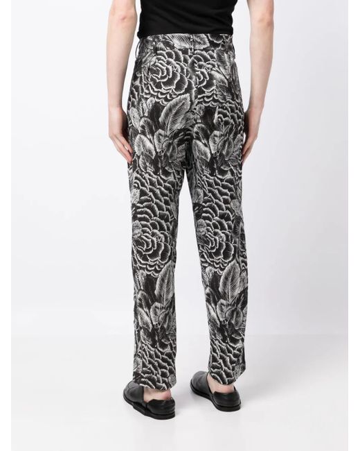 4SDESIGNS Black Slim-Cut Floral-Print Trousers for men