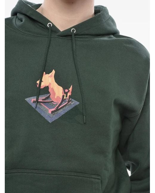POLAR SKATE Green Graphic-Print Cotton Hoodie for men
