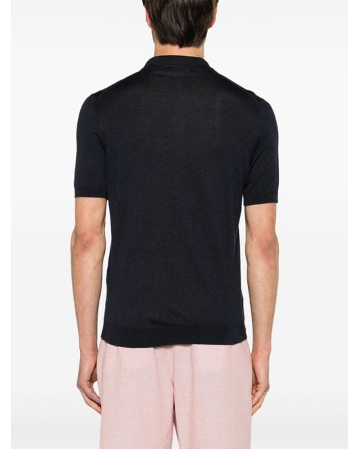 Tagliatore Black Fine-knit Silk Polo Shirt for men