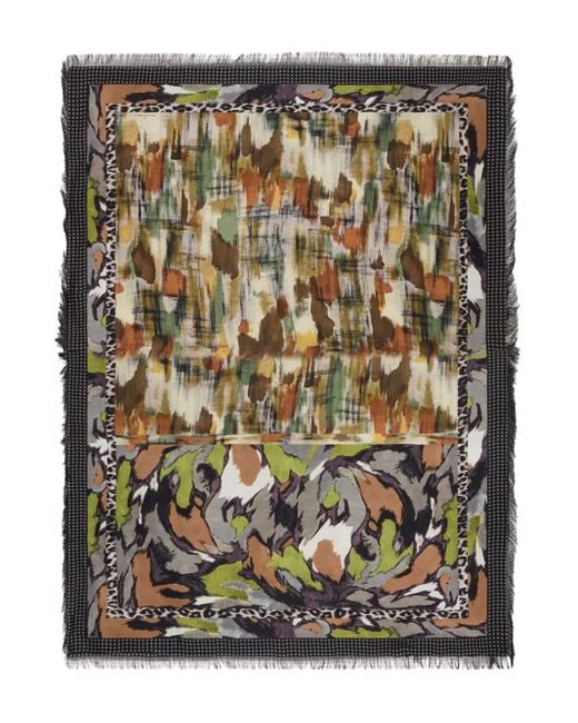 Pierre Louis Mascia Black Aloeuw Abstract-Print Fringed Scarf
