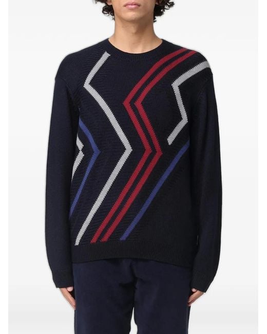 Emporio Armani Blue Geometric-Pattern Sweater for men