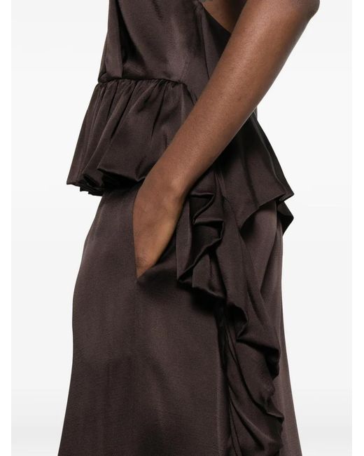 LIBEROWE Brown Pleated Front Palazzo Trousers