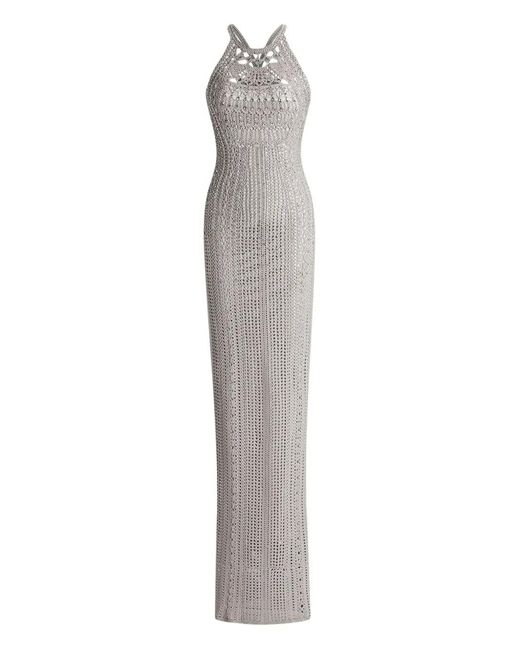 Ralph Lauren White Open-Back Crochet-Detail Maxi Dress