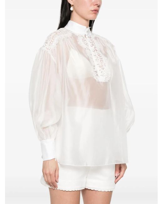 Nissa White Lace-Detailed Blouse