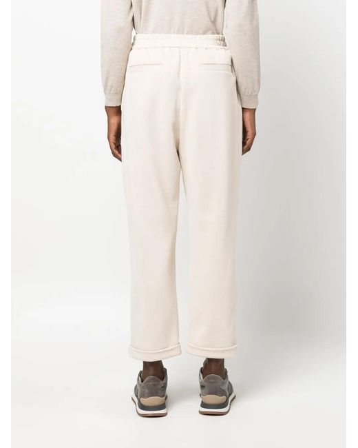 Brunello Cucinelli Natural Pleated Drawstring Cropped Trousers
