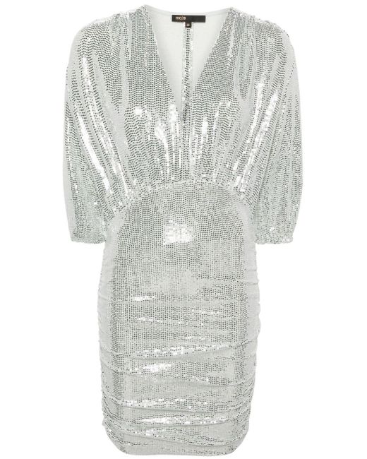 Maje Gray Sequinned Ruched Minidress