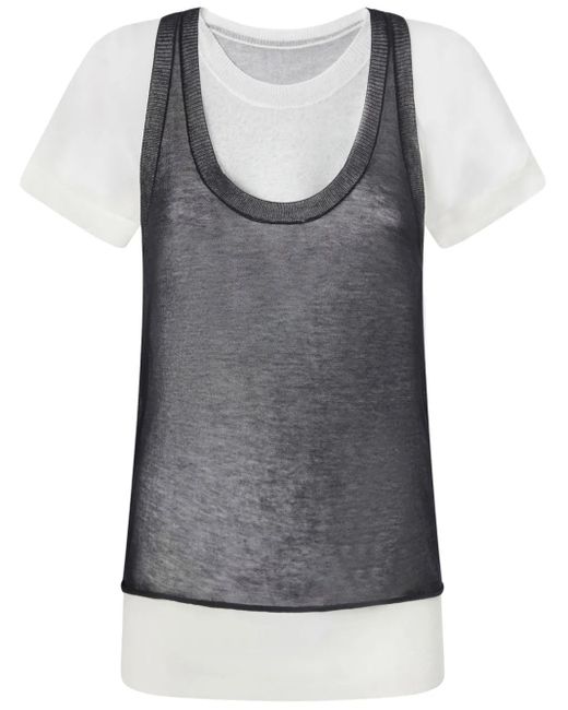 Pinko Gray Layered And T-Shirt With Sheer Overlay