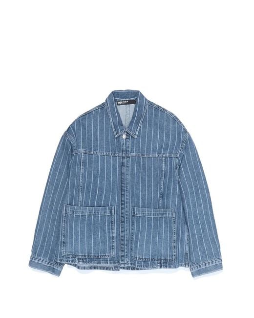 Bimba Y Lola Blue Striped Pocket Denim Jacket