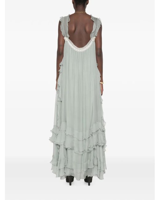 Chloé White Ruffled Silk-Mousseline Maxi Dress