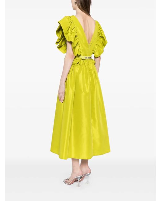Saiid Kobeisy Yellow Ruffled Taffeta Midi Dress
