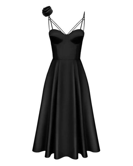 POST MERIDIEM Black Rose-Detail Corset Midi Dress