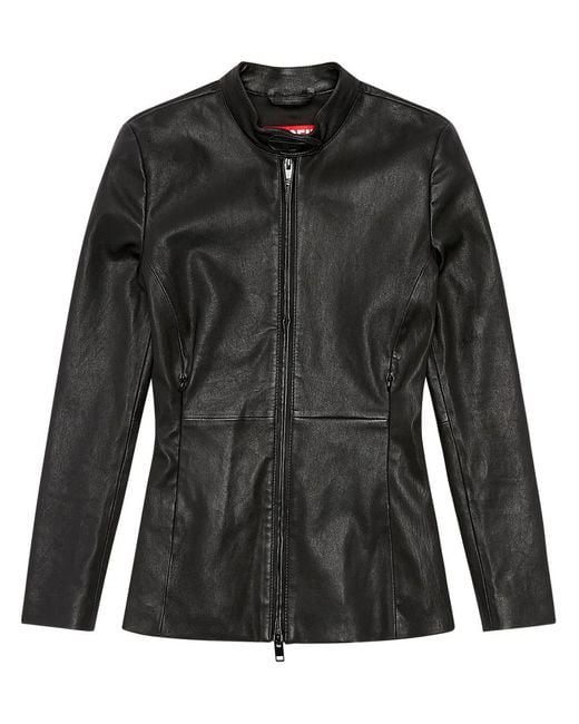 DIESEL Black L-Sory-N1 Logo-Appliqué Leather Jacket