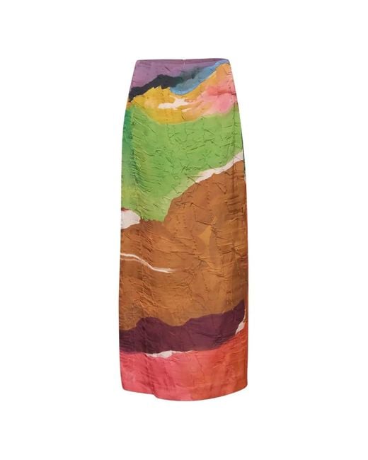 Ulla Johnson Green Inez Crinkled-Satin Skirt