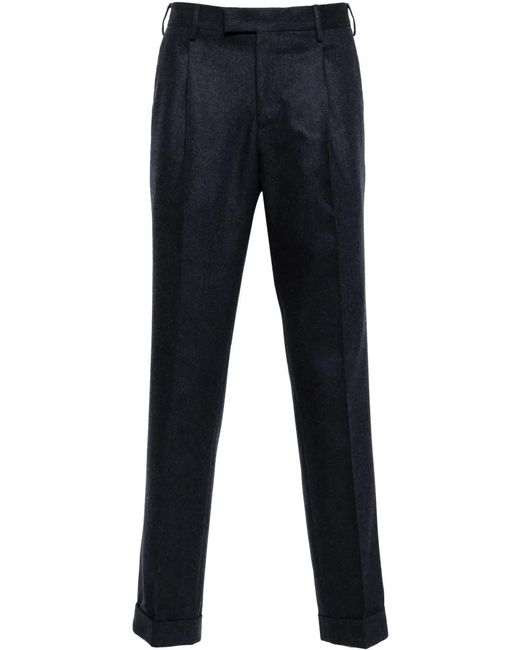 PT Torino Blue Pleated Slim-Fit Trousers for men