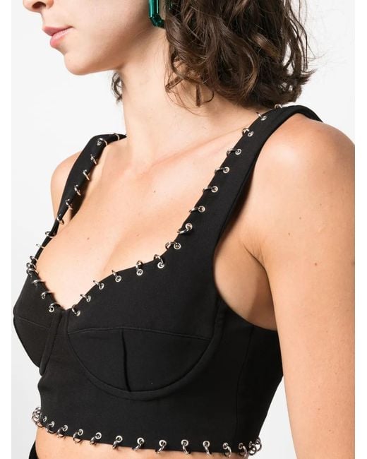 Patrizia Pepe Black Piercing-Detail Cropped Top