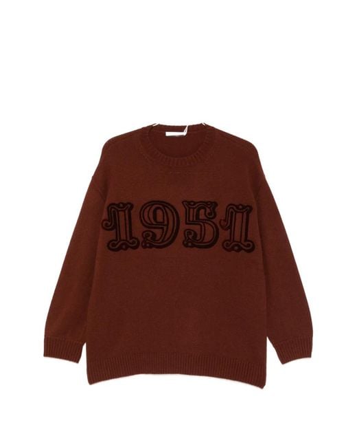 Max Mara Brown Logo-Appliqué Crew-Neck Sweater
