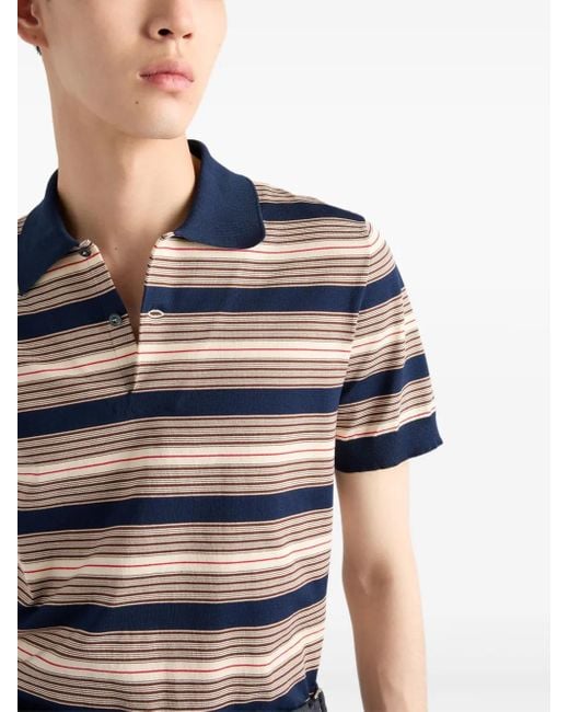 Polo de algodón a rayas Prada de hombre de color Blue