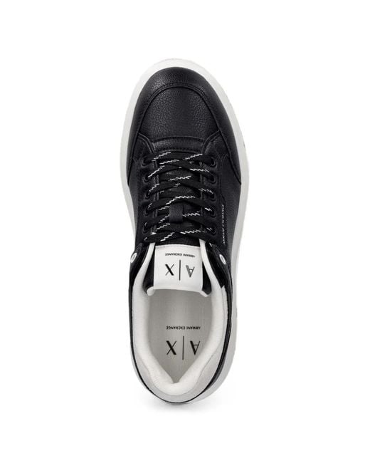 ARMANI EXCHANGE Black Logo-Patch Pebbled Sneakers for men