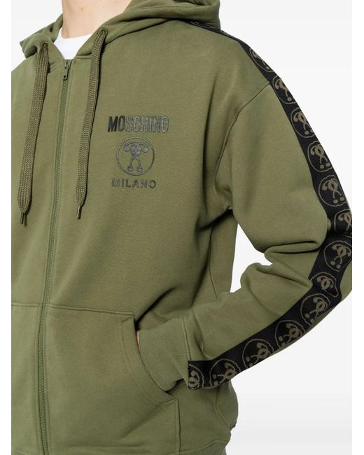 Moschino Green Logo-Print Zip-Up Organic Cotton Hoodie for men