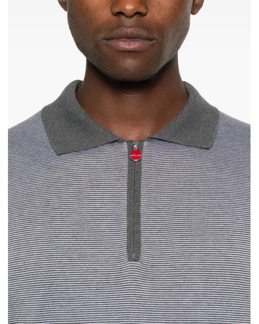Kiton Gray Striped Cotton Polo Shirt for men