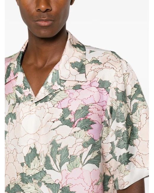 Givenchy White Floral-Print Short-Sleeve Shirt for men