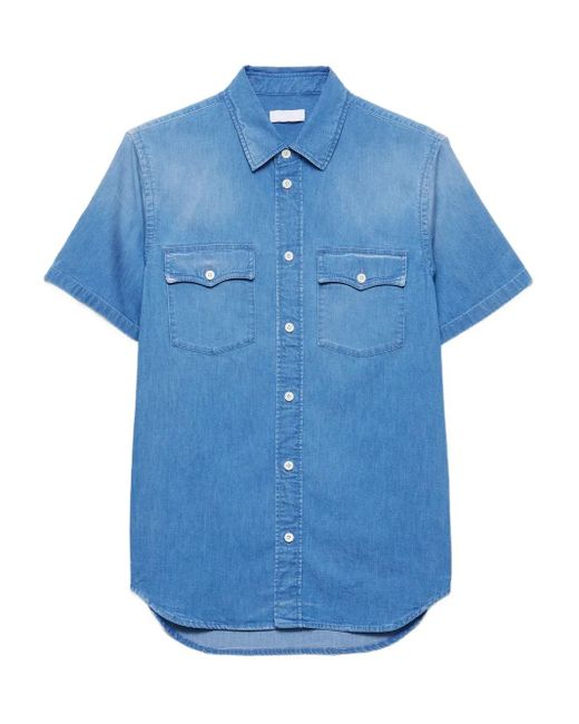 Prada Blue Short-Sleeved Light Denim Shirt for men