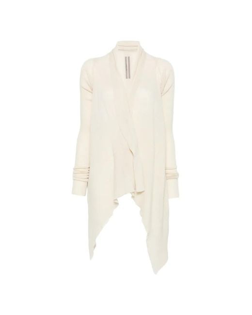 Rick Owens White Virgin Wool Cardigan With Long Sleeves And Loose Fit