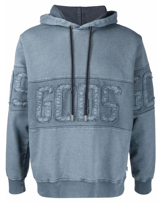 Gcds Blue Logo-Embroidered Hoodie for men