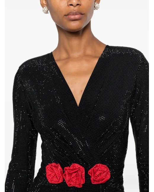 Miron Black V-Neck Floral-Detail Maxi Dress