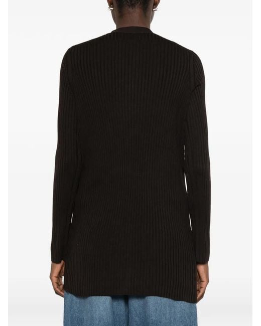 Bompard Black Ribbed-Knit V-Neck Cardigan